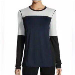 Vince Colorblock Long Sleeve T-Shirt Top Navy/Black/White Small